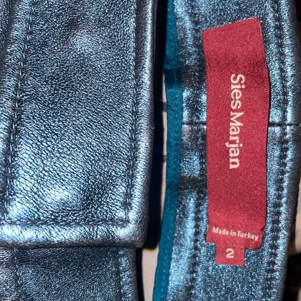 Sies Marjan Blue Leather Silk Lined Straight Leg Pants Authentic Punk Retro Funk - Picture 4 of 5